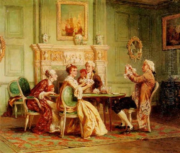 The Card Game Oil Painting by Laslett John Pott