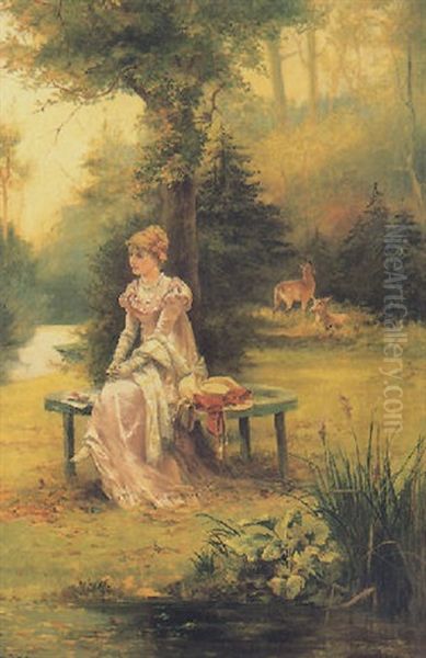 Woman Pondering Her Letter In The Woods Oil Painting by Laslett John Pott