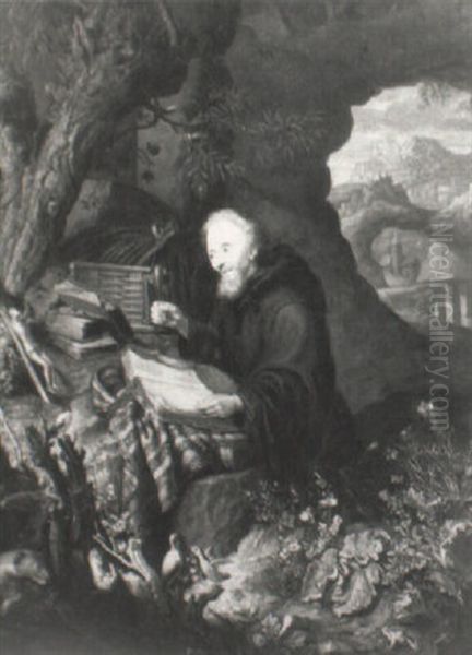 A Monk At Prayer In A Grotto Oil Painting by Laslett John Pott