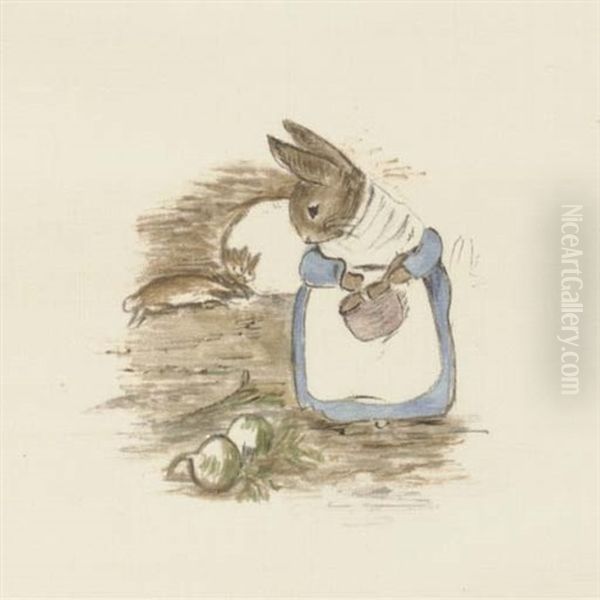 Peter Never Stopped Running Or Looked Behind Him Till He Got Home To The Big Fir-tree. Oil Painting by Beatrix Potter