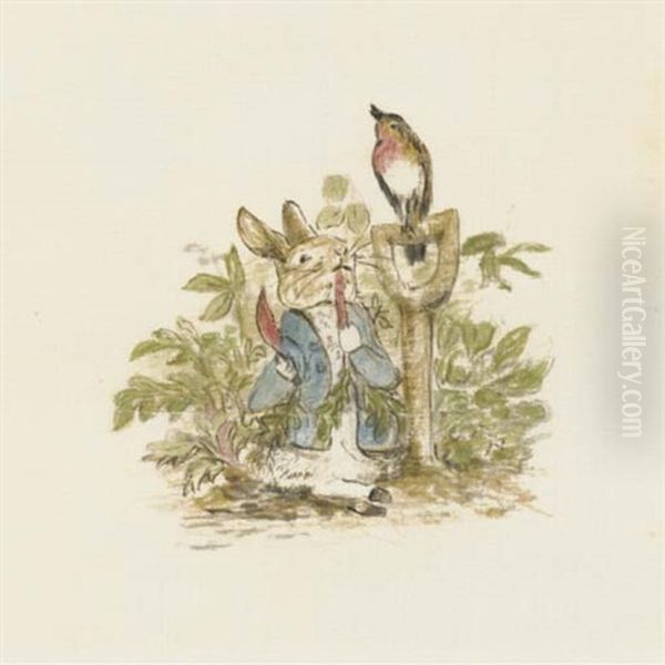 First He Ate Some Lettuces And Some French Beans; And Then He Ate Some Radishes Oil Painting by Beatrix Potter