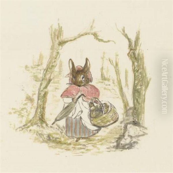 Then Old Mrs. Rabbit Took A Basket And Her Umbrella... Oil Painting by Beatrix Potter