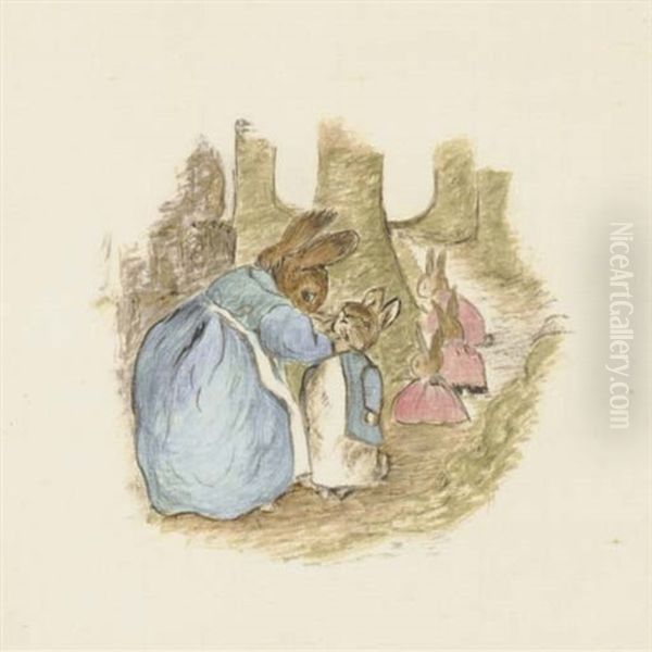 Now Run Along, And Don't Get Into Mischief... Oil Painting by Beatrix Potter