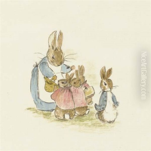 Now, My Dears, Said Old Mrs. Rabbit One Morning... Oil Painting by Beatrix Potter