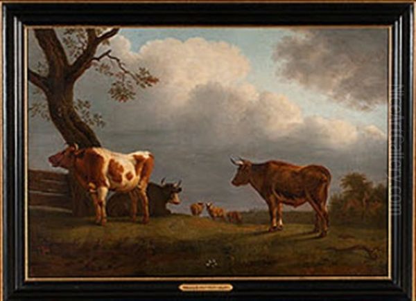 Cattle And Sheep Landscape Oil Painting by Paulus Potter