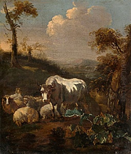 Landskap Med Ko Och Far Oil Painting by Paulus Potter