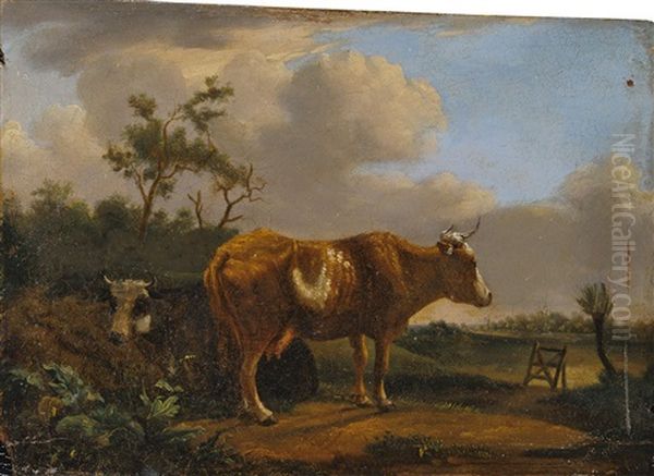 Landschaft Mit Einer Stehenden Und Einer Lagernden Kuh Oil Painting by Paulus Potter