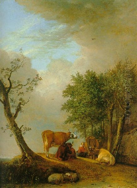 A Landscape With A Milkmaid And Her Cattle by Paulus Potter