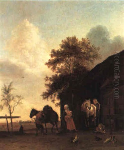 Bauernfamilie Vor Einem Stall Oil Painting by Paulus Potter