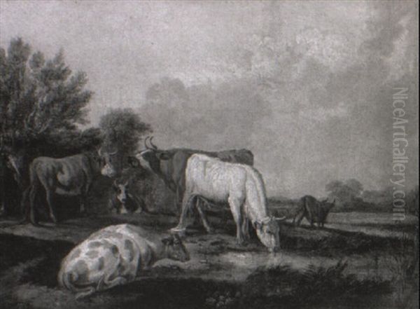 Cattle In A Landscape Oil Painting by Paulus Potter