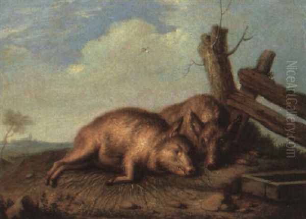 Rastende Schweine Oil Painting by Paulus Potter