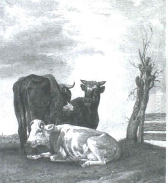 Three Cattle In A Landscape Oil Painting by Paulus Potter