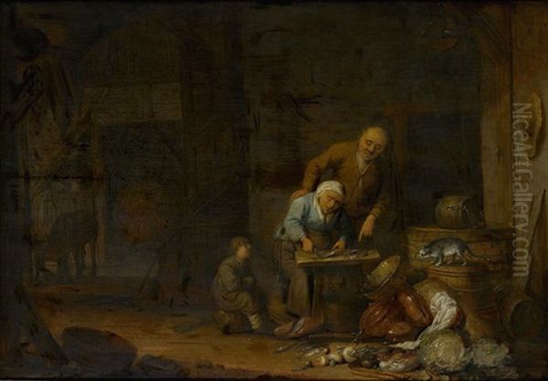 Bauerin Bei Der Zubereitung Von Fischen Oil Painting by Pieter Symonsz Potter