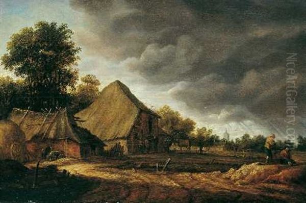 Landschaft Mit Bauerngehoft Oil Painting by Pieter Symonsz Potter