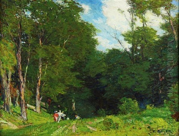 Figures Strolling In A Summery Landscape Oil Painting by Edward Henry Potthast