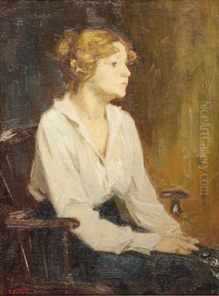 Seated Woman In A White Blouse Oil Painting by Edward Henry Potthast