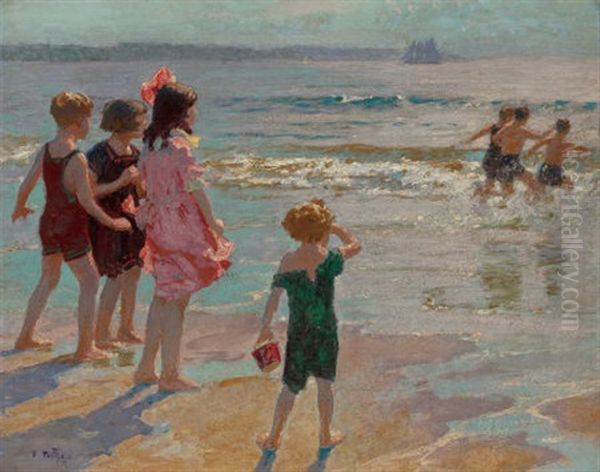 Children At The Shore Oil Painting by Edward Henry Potthast