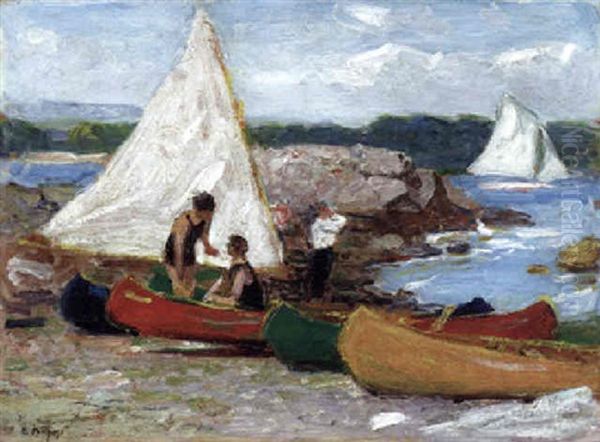 Canoes And Sailboats Oil Painting by Edward Henry Potthast