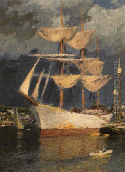 Masted Ship In Harbour Oil Painting by Edward Henry Potthast