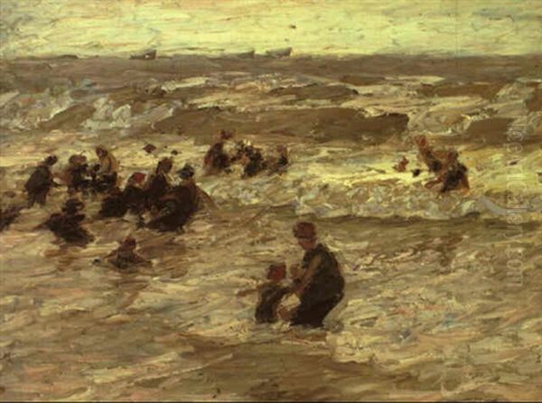 Bathers Wading In The Surf Oil Painting by Edward Henry Potthast