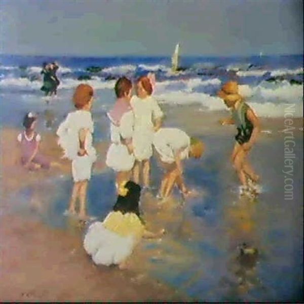 Enfants Sur La Plage Oil Painting by Edward Henry Potthast