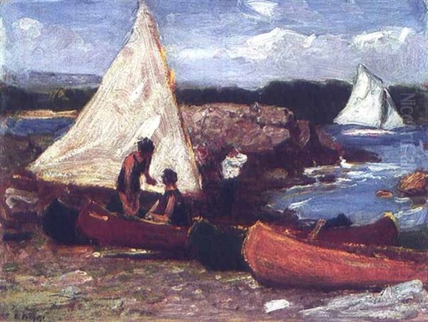 Canoes And Sailboats Oil Painting by Edward Henry Potthast