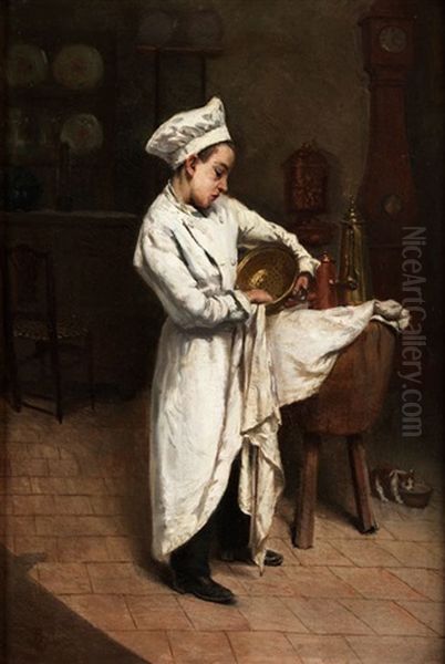 Der Backerjunge Mit Einem Messingsieb Oil Painting by Henri Louis Aime Pottin