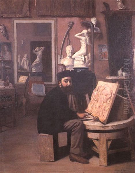 Autoportrait De L'artiste Dans Son Atelier Oil Painting by Henri Louis Aime Pottin