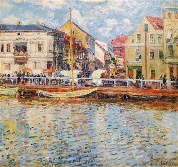 Flundermarkt In Swinemunde Oil Painting by Emil Pottner