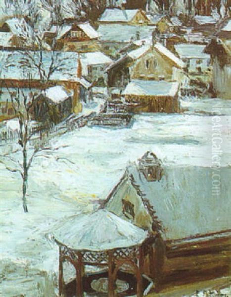 Dorf Im Winter Oil Painting by Emil Pottner