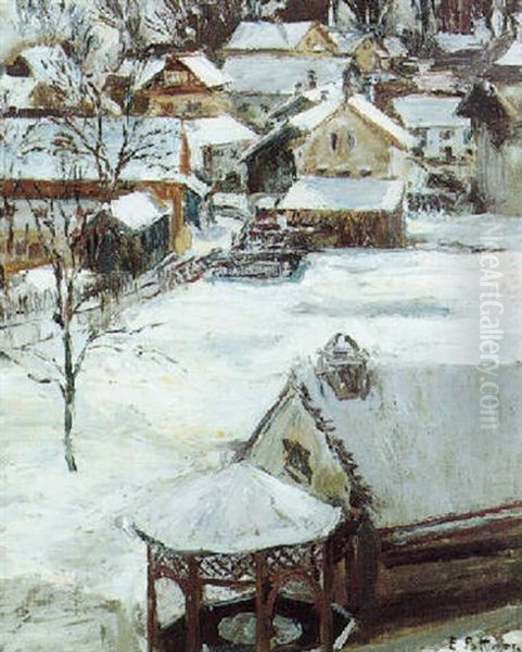 Dorf Im Winter Oil Painting by Emil Pottner