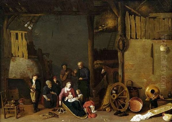 Hollandisches Scheuneninterieur Mit Genreszene Oil Painting by Hendrick Potuyl