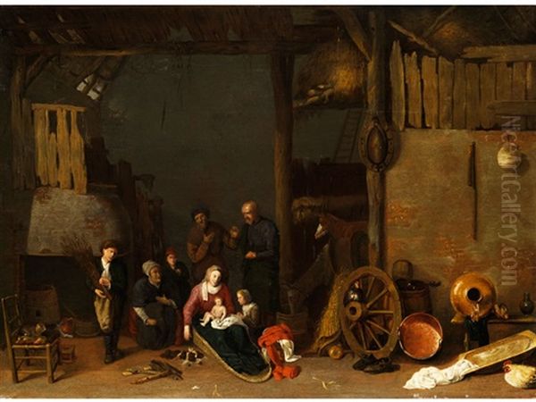 Hollandisches Scheuneninterieur Mit Genreszene Oil Painting by Hendrick Potuyl