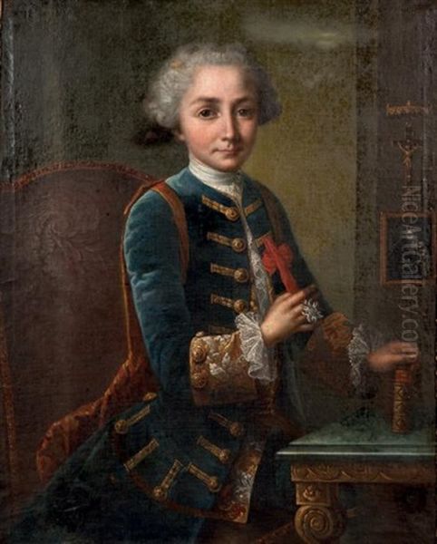 Portrait De Jeune Garcon Oil Painting by Claude Pougin de Saint-Aubin