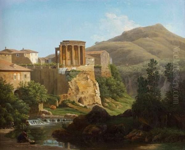 Lavandiere Devant Le Temple De Vesta A Tivoli Oil Painting by Antoine Felix Boisselier