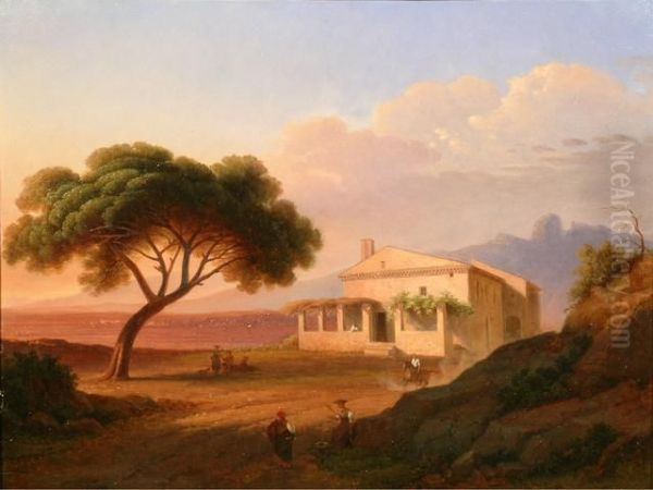 Vue Prise Au Pin Pres Le Mas De Velu, Environs De Marseille - 1852 - Hsp - Sbg Et Date - Contresigne Et Designe Au Dos - 34 X 45 Cm Oil Painting by Antoine Felix Boisselier