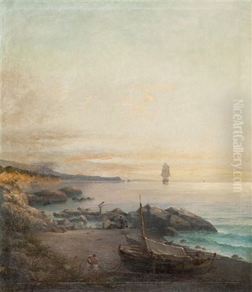 Fishermen At Dawn Oil Painting by Ioannis Poulakas