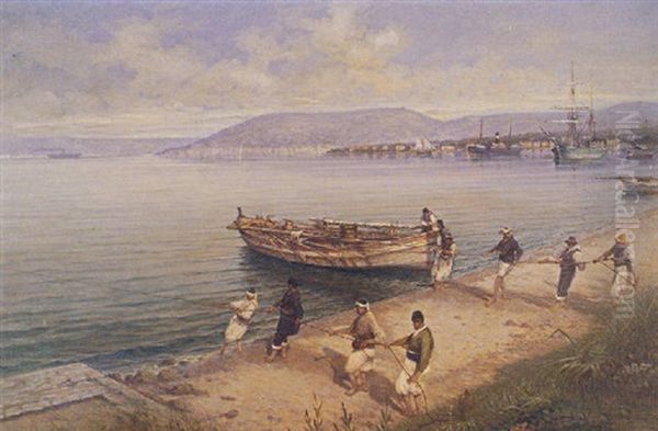 The Port Of Volos Oil Painting by Ioannis Poulakas