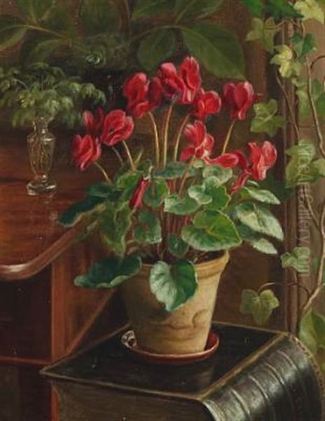 Still Life With Cyclamen Oil Painting by Anina Poulsen