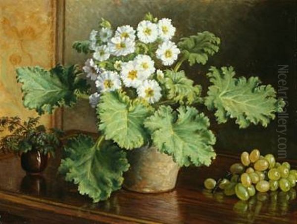 Still Life With Flowers And Grapes Oil Painting by Anina Poulsen