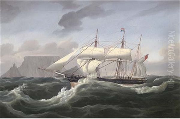 The Barque Spinning Jenny Under Reduced Sail Off Cape Town Oil Painting by Ernest Poulson