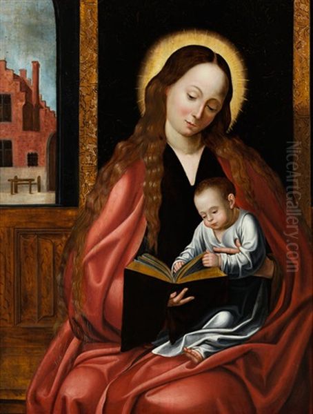 Maria Mit Dem Lesenden Jesuskind Oil Painting by Frans Pourbus the Elder