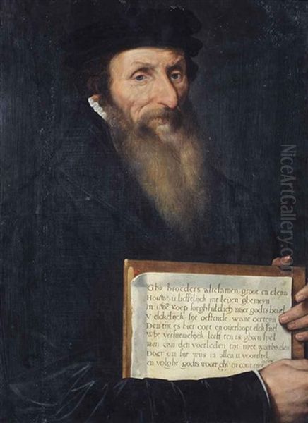 Portrait Of Theodore De Beze (1519-1605), Half-length, In A Black Coat With A Black Hat Oil Painting by Frans Pourbus the Elder