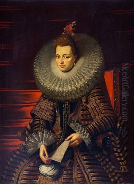 Retrato De Isabel Clara Eugenia De Austria, Sentada, De Un Poco Mas De Medio Cuerpo, Con Un Abanico En La Mano Izquierda Oil Painting by Frans Pourbus the Elder