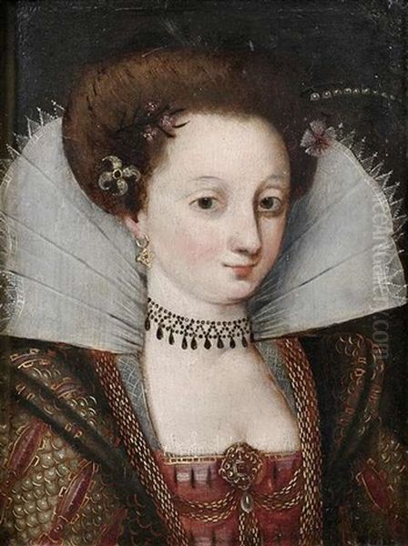 Bildnis Einer Dame In Festkleidung Nach Der Spanischen Mode Mit Hochgestelltem Spitzenkragen Und Dunklem Samtkleid Mit Goldenen Ketten Oil Painting by Frans Pourbus the Elder