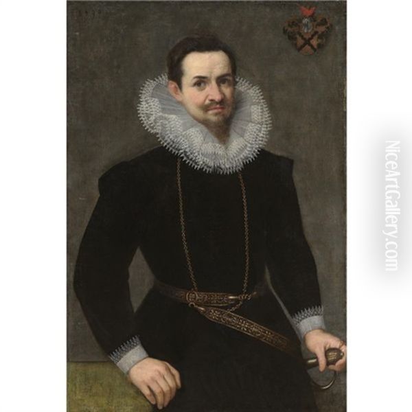 Portrait Of A Bearded Gentleman Wearing A Black Doublet And White Ruff Oil Painting by Frans Pourbus the Elder