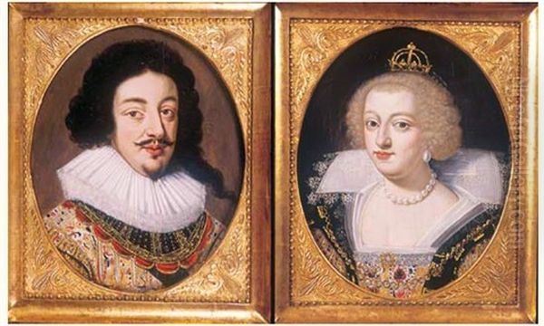 Portrait De Louis Xiii (+ Anne D'autriche; Pair) Oil Painting by Frans Pourbus the Elder