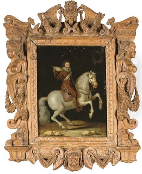 An Equestrian Portrait Of A Nobleman (the Duc De Joyeuse?) Oil Painting by Frans Pourbus the Elder