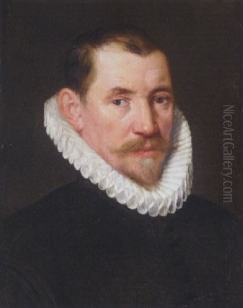 Portrait Of A Gentleman Wearing Black With White Ruff Oil Painting by Frans Pourbus the Elder