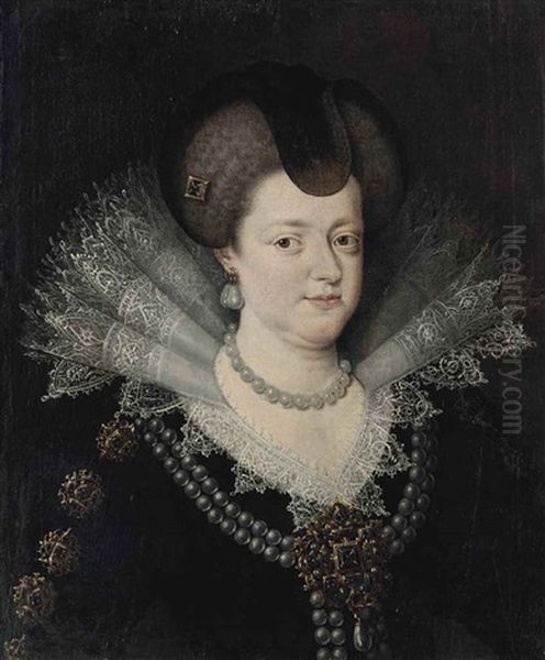 Portrait Of Marie De Medici (1575 -1642), Bust-length, In A Black Dress Oil Painting by Frans Pourbus the younger